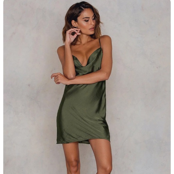 Bardot Dresses & Skirts - NWOT Bardot Women's Khaki Satin Effect Strappy Slip Dress